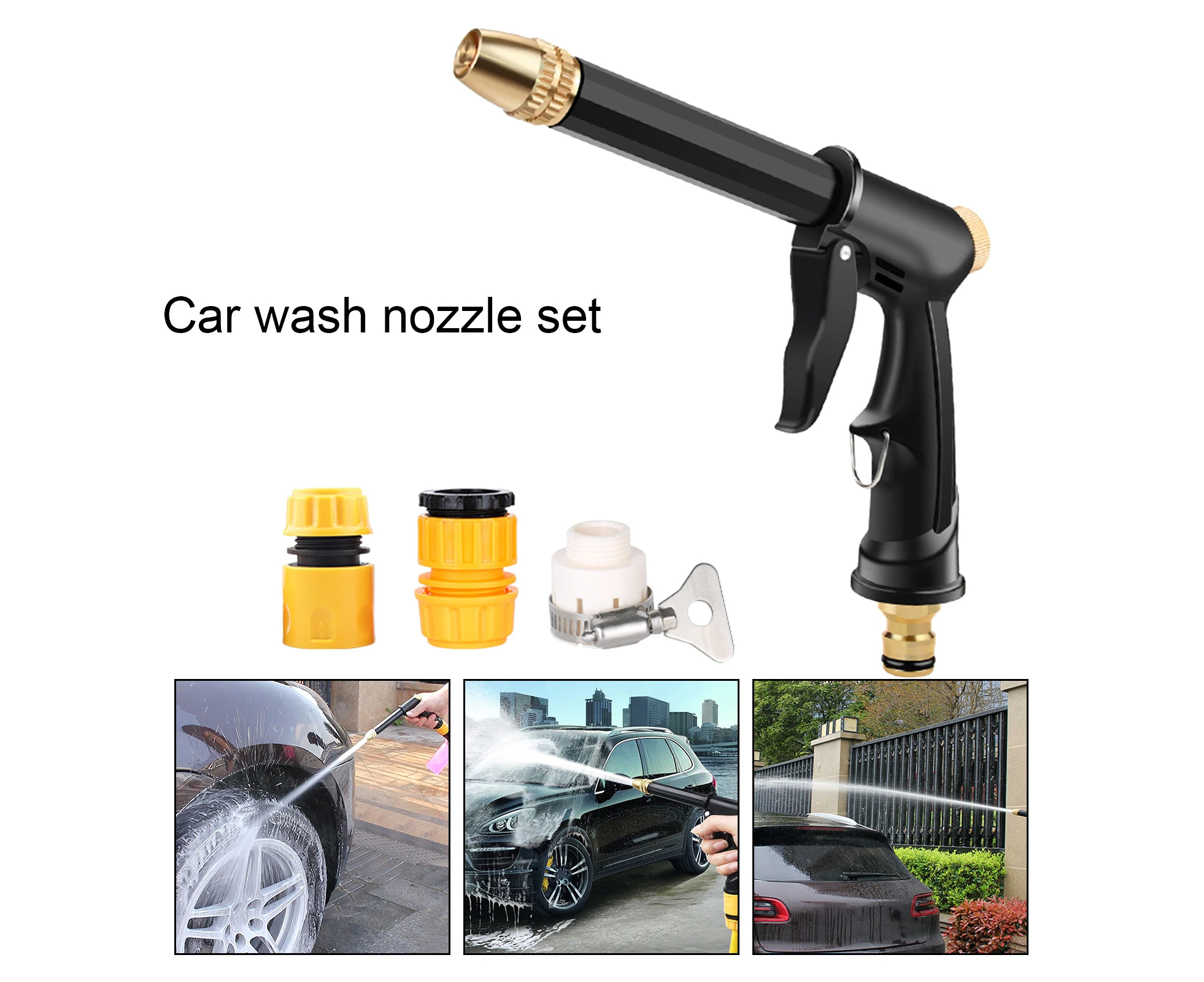 Longfy 1 Set High Pressure Washer Nozzle Effective Durable Anti-fading Multifunctional Washer Head for Courtyard Garden Car Washing - Black