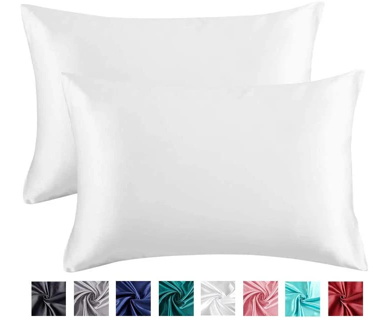 2-Pack Satin Pillowcases for Hair and Skin,Satin Pillow Covers with Envelope Closure - White