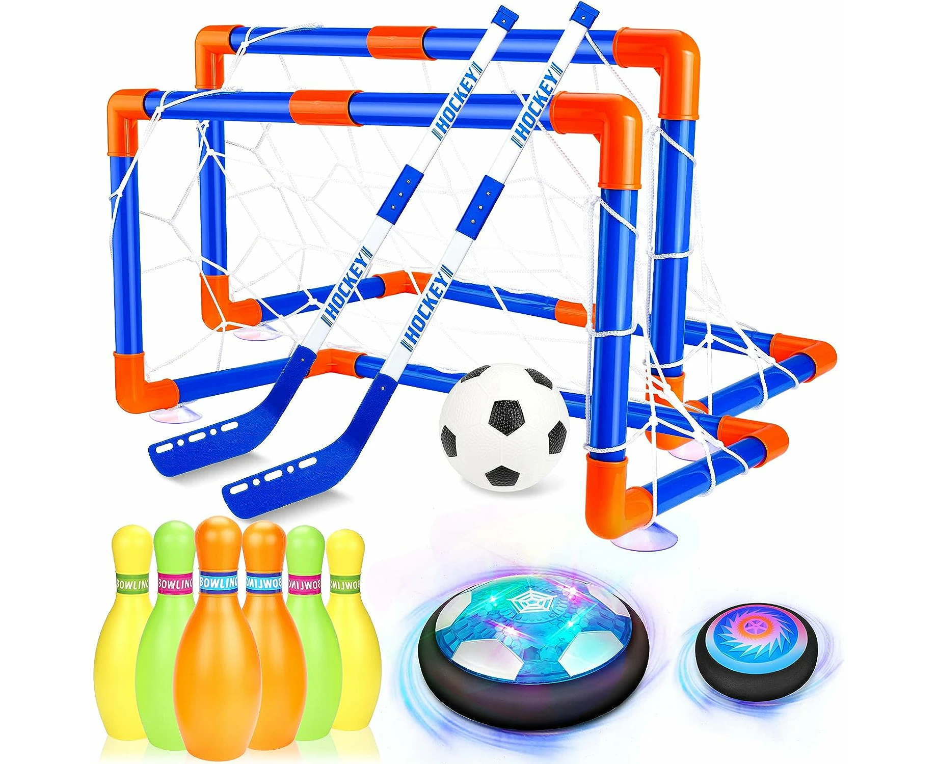 Kids Toys Hover Hockey Soccer Ball Set With Goals, Rechargeable Floating Air Soccer Ball With Led Light And Foam Bumper, Indoor Outdoor Sport Games Toys Gi