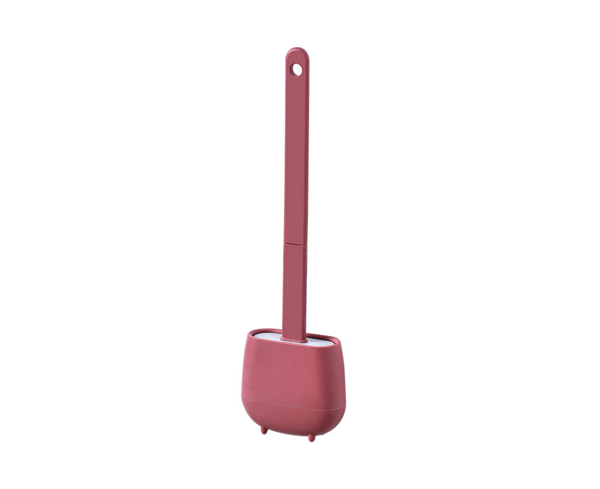 1 Set Flat Toilet Brush Flexible TPR Rubber Wall Mountable Long Handle Toilet Bowl Brush for Bathroom-Watermelon Red