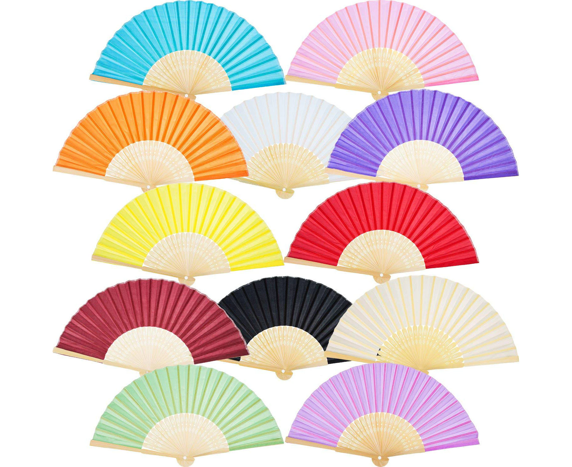 12 Pack Hand Held Fans Silk Bamboo Folding Fans Handheld Folded Fan for Church Wedding Gift, Party Favors, DIY Decoration