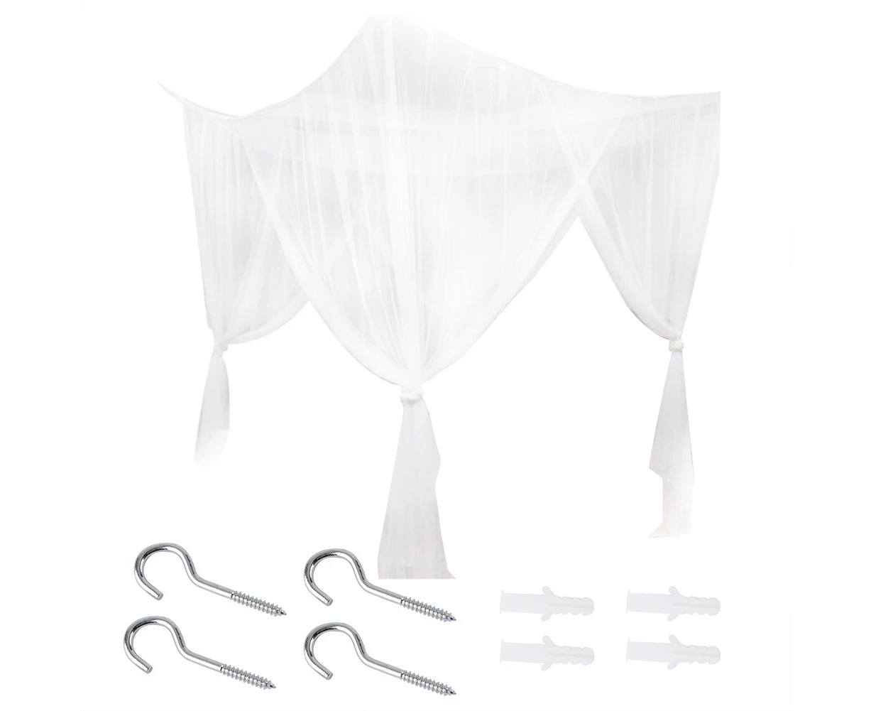 4 Corner Post Bed Canopy Mosquito Net Full Queen King Size Bedding(White)