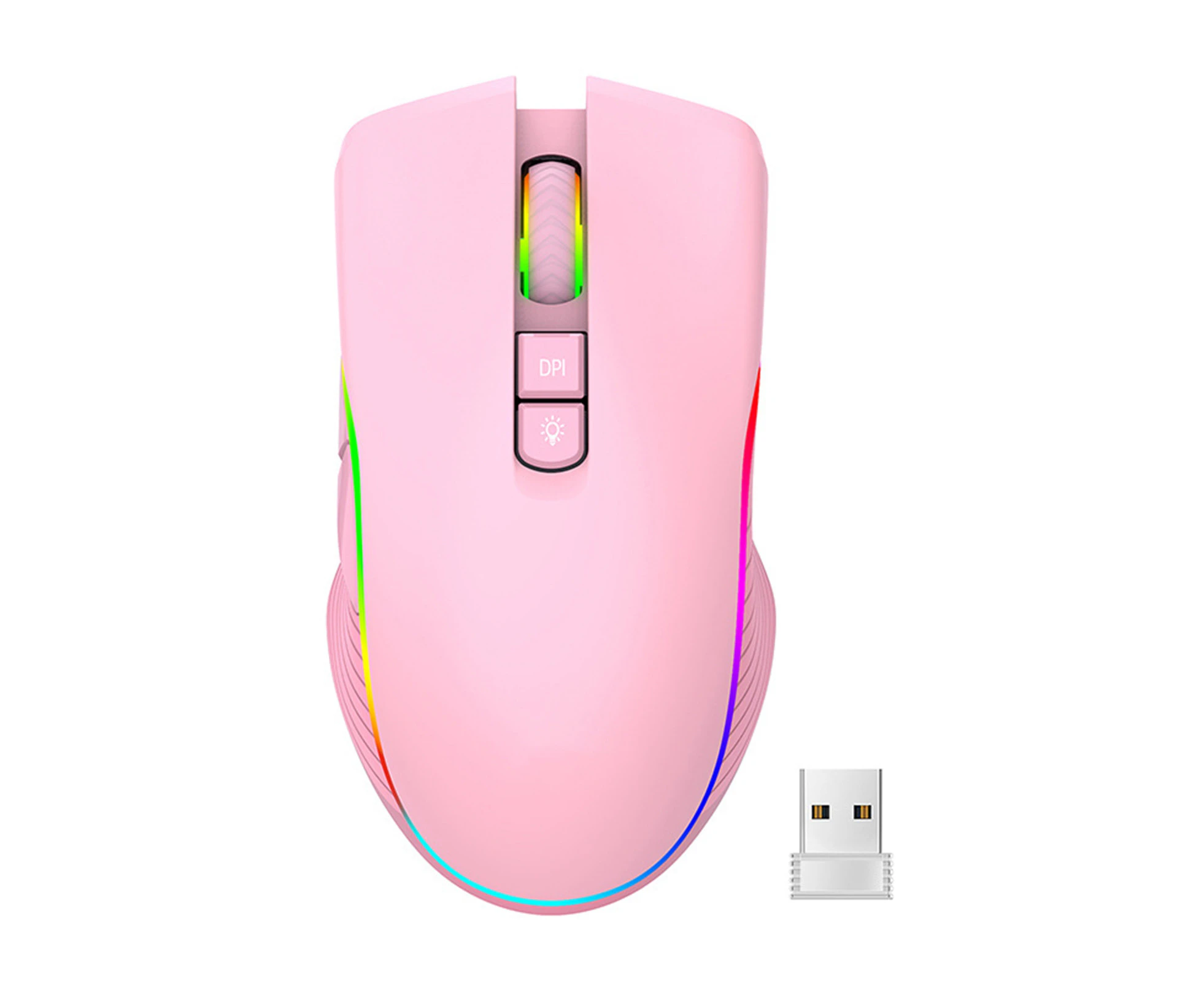 7 Buttons Type-C Charging DPI Adjustable Plug Play Wireless Mouse 2.4G Colorful Light Optical Mute Mouse with Receiver Computer Accessories-Pink - Pink