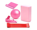 5 Piece Yoga Set Includes Yoga Ball + Yoga Block + Elastic Band + Stretch Band + Resistance Ring - Pink