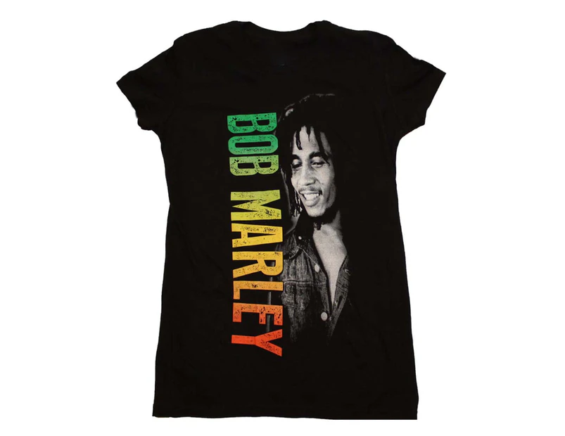 Bob Marley T Shirt Bob Marley Smile Gradient Junior's Tee - Black