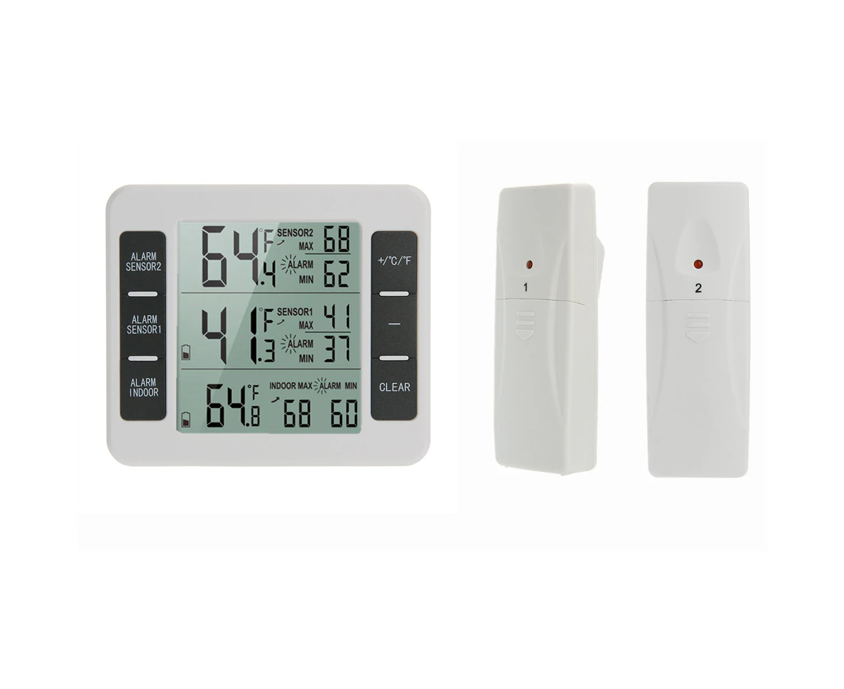 Refrigerator Thermometer, Wireless Indoor Outdoor Thermometer, Sensor Temperature Monitor with Audib