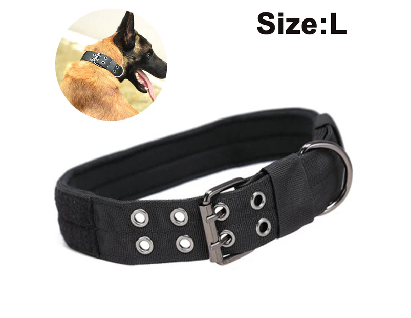 Reflective Dog Collar Tactical Dog Collar Nylon Anti-wear Five-speed Adjustable for Medium Large Dogs L Black,(Black,L)