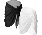 2 Pieces Women Beach Wrap Sarong Cover Up Chiffon Swimsuit Wrap Skirts-Black and White