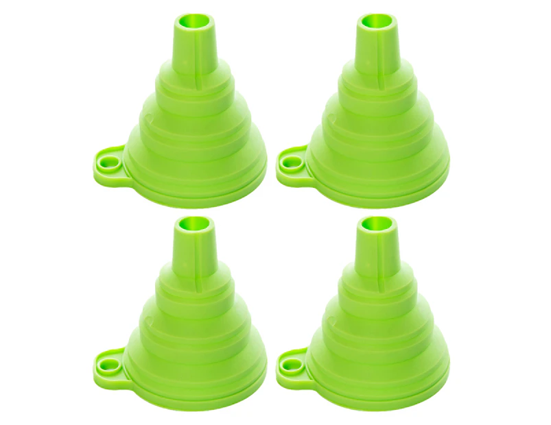 4-Piece Silicone Folding Funnel Multi-Function Portable Mini Kitchen Retractable Oil Drain Household Liquid Sub-Packaging Tool,Green