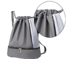 Drawstring Backpack String Bag With Shoes Compartment, Drawstring Bags For Men Women Gym Yoga Shopping Swim - Grey