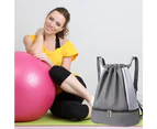 Drawstring Backpack String Bag With Shoes Compartment, Drawstring Bags For Men Women Gym Yoga Shopping Swim - Grey