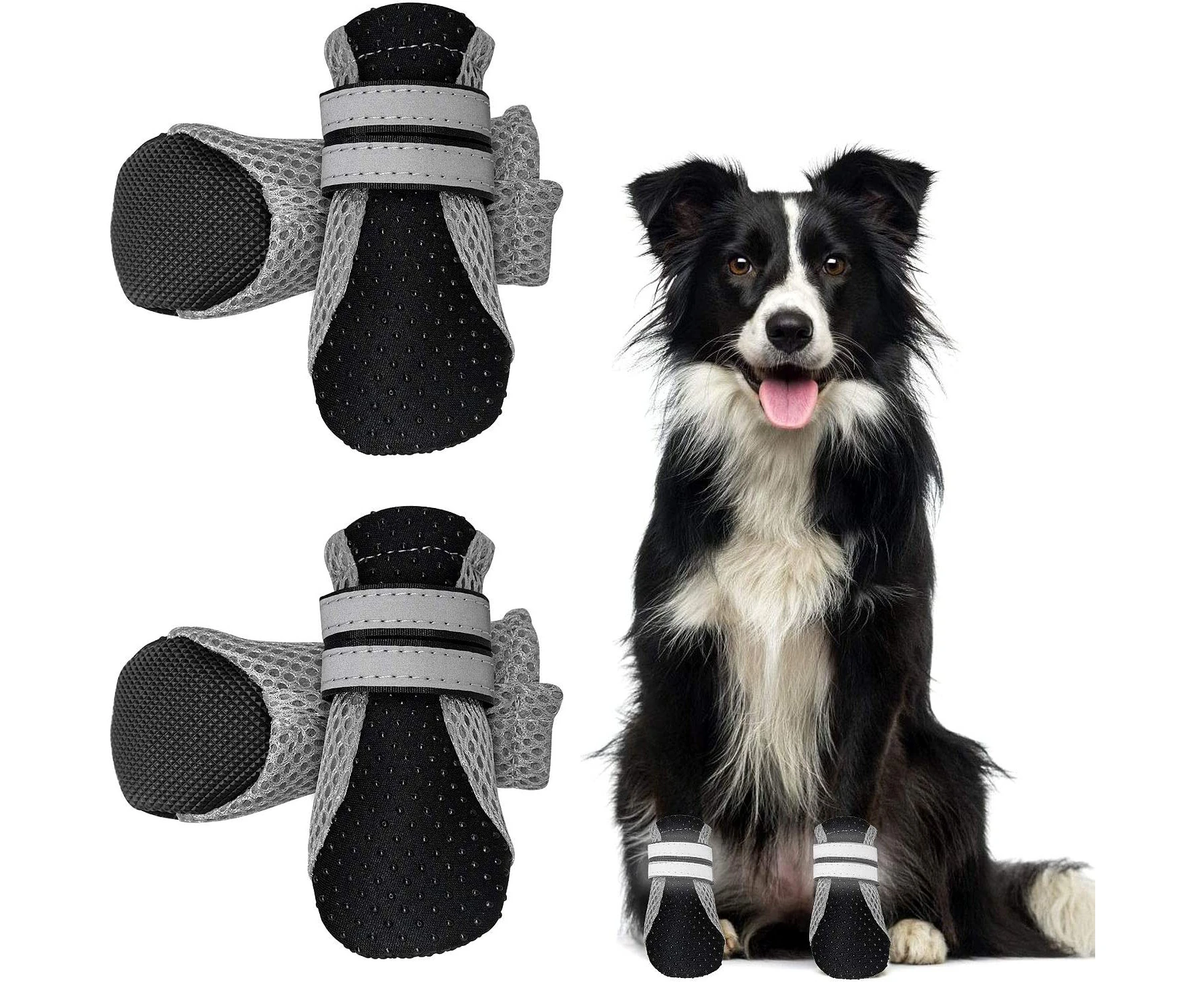 Protective Dog Boots, Breathable Dog Shoe, Non-Slip Breathable Pet Shoes for Small Medium Dogs (Black）