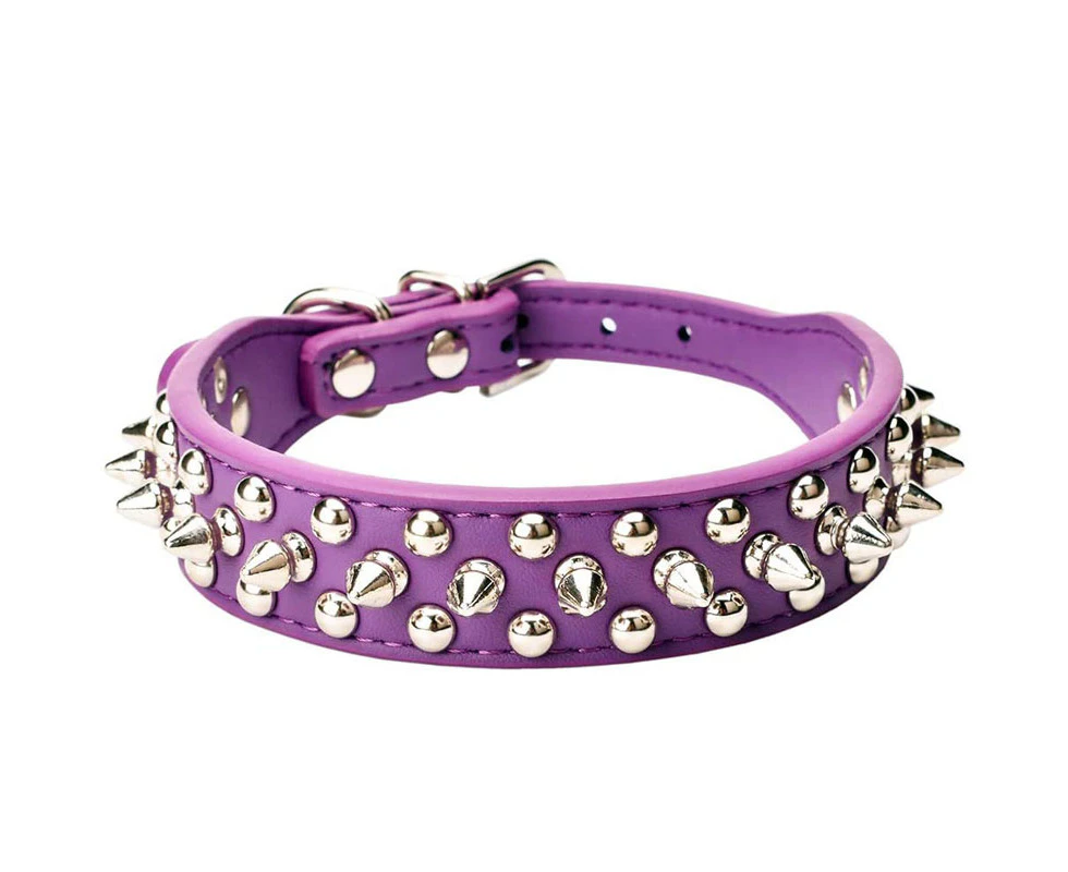 QBLEEV Adjustable Microfiber Leather Rivet Dog Collar-Purple