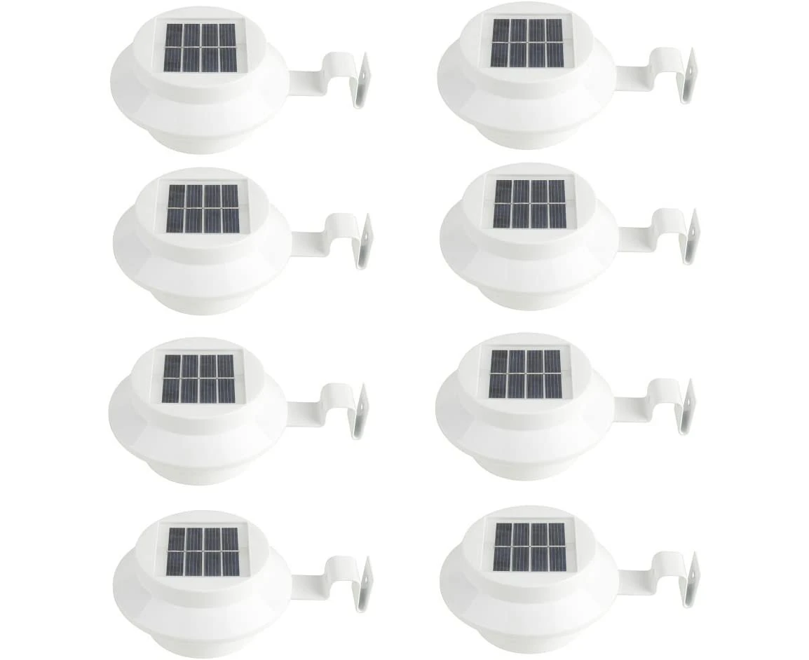 8 Pack White Solar Powered Wall Lights Gutter Pathway Stairs Spotlight Roof Deck Garden Yard