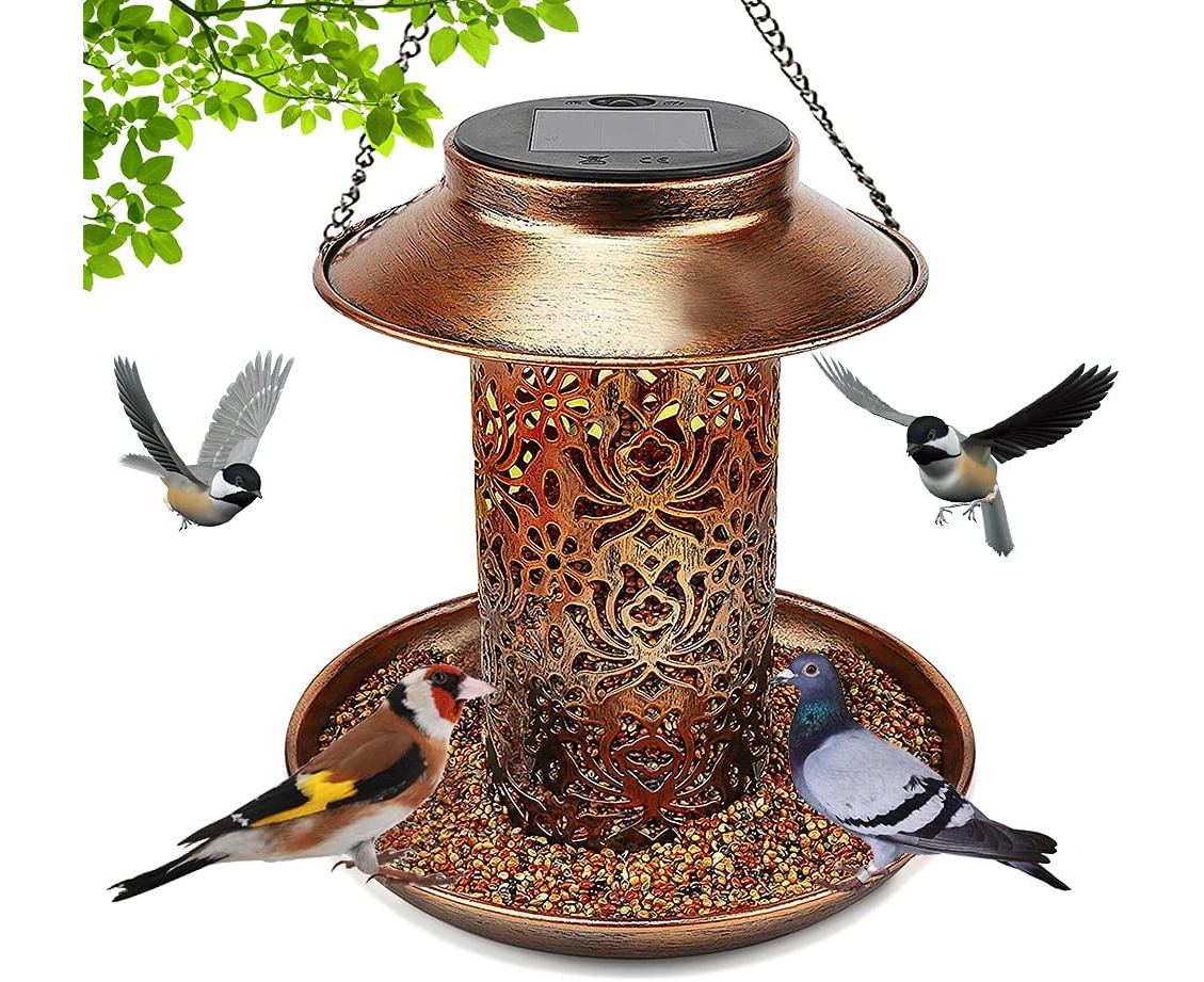 Solar Bird Feeder for Outside , Hanging Outdoor Solar Powered Garden Lantern Light Bird-House Wild Hanging Bird Feeder