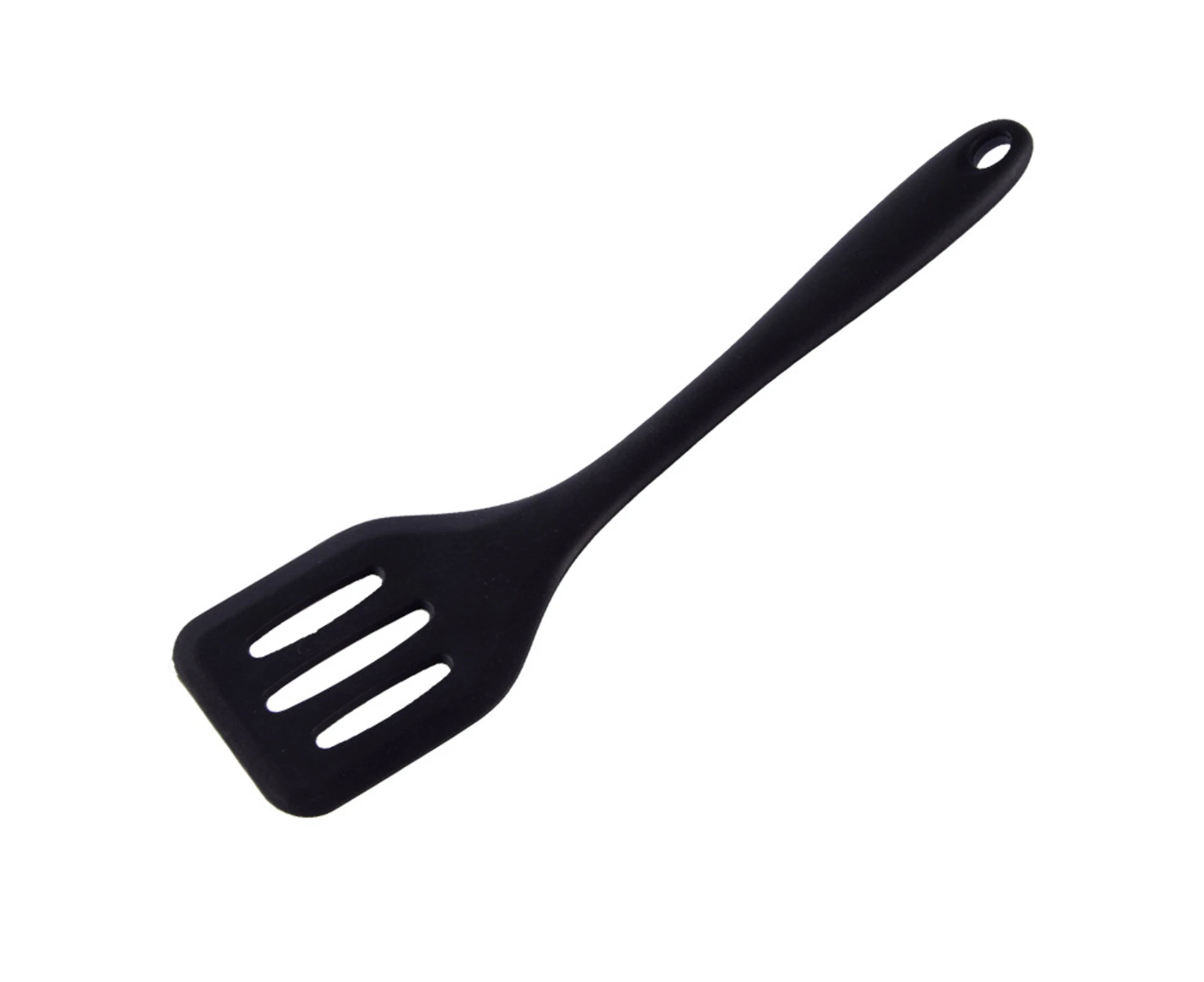 Mbg Heat Resistant Slotted Spatula Food Grade Silicone One Piece Design Fish Turner for Home-Black - Black