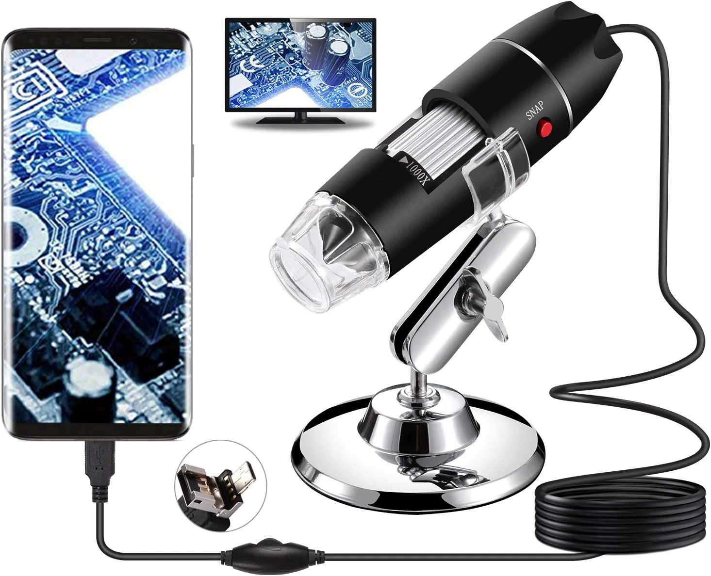 Usb Digital Microscope, Handheld 40X-1000X Magnification Endoscope, 8 Led Mini Video Camera For Windows 7/8/10 Mac Linux Android