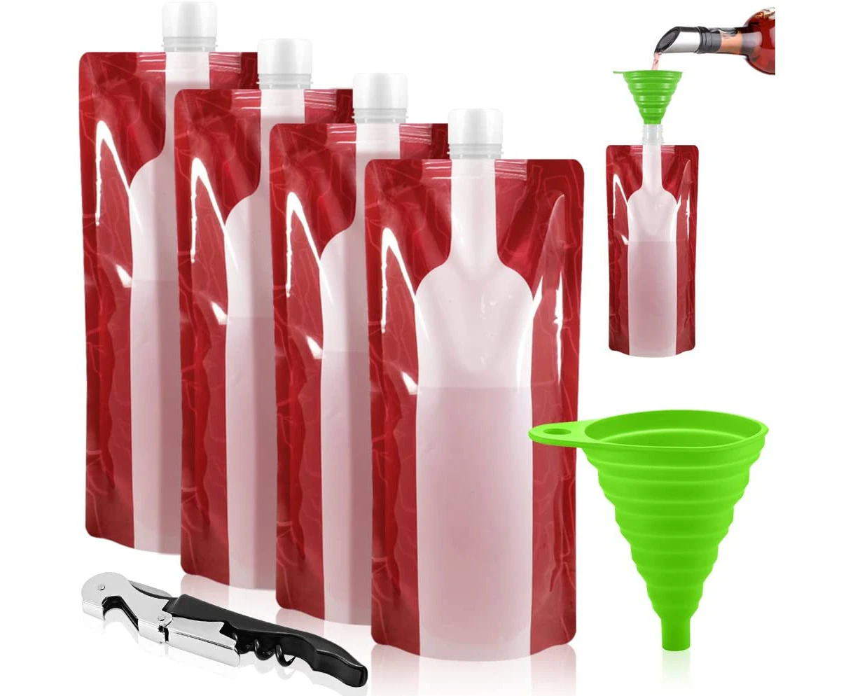 Foldable Wine Bag, 750 ml, Portable Reusable Plastic Wine Bottle Pouch, 4 Pack Collapsible Liquid Leak Proof Flask Holder