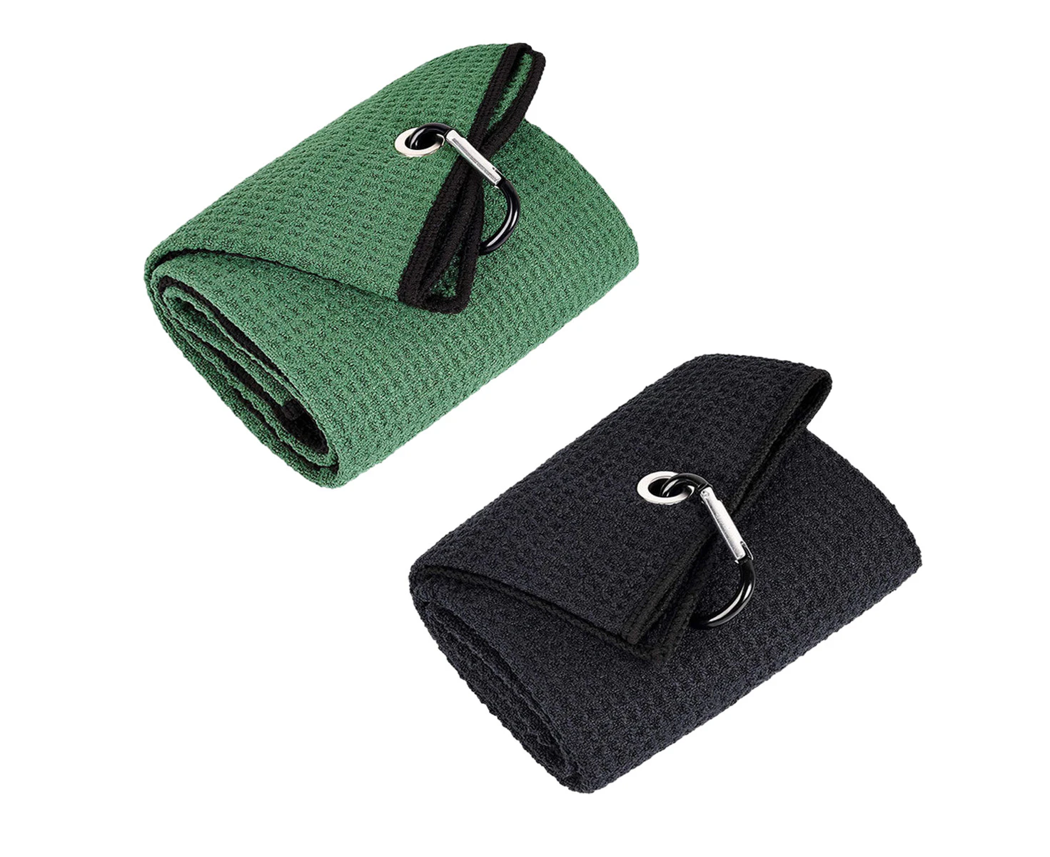 2 Pack 40X40Cm Golf Towels, Microfiber Fabric With Carabiner Clip, Golf Towels For Golf Bags For Men,Black+Green