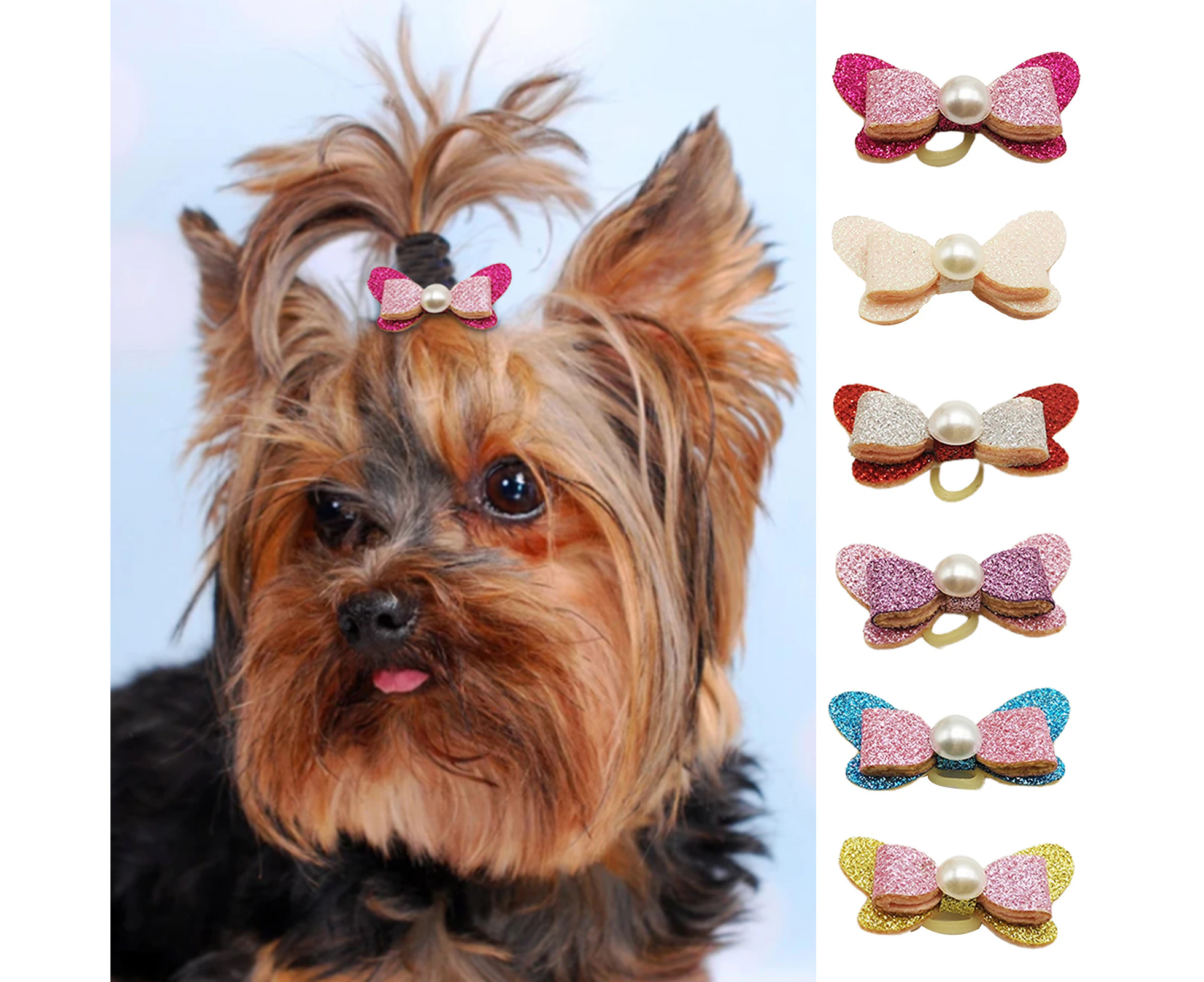 5Pcs Dog Hair Bows Mini Rubber Band Glitter Bow-knot Cute Hair Accessories Puppy Cat Hairband Pet Supplies