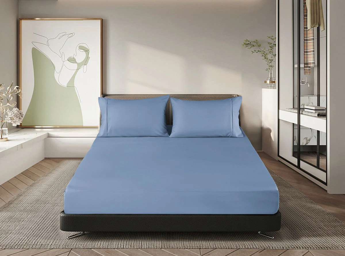 Ramesses Premium Cooling 100% Bamboo Fitted Sheet Combo Set | Deluxe Soft Cooling Bamboo Bedding  | 7 Sizes - 10 Colours - Blue