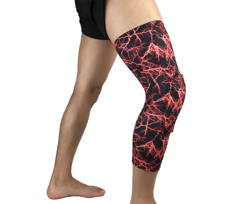 Breathable Sports Football Basketball Knee Pads Honeycomb Knee Brace Leg Sleeve Calf Compression Knee Support Protection - Lightning Red