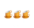 6x Yellow Cappuccino Cups with Matching Saucer Set Porcelain Tea Coffee Cups 250ml Set