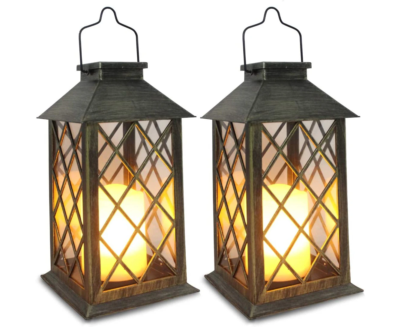 Solar Lantern, Outdoor Garden Hanging Lanterns,Set of 2,Waterproof LED Flickering Flameless Candle Mission Lights for Table,Outdoor,Party Decorative