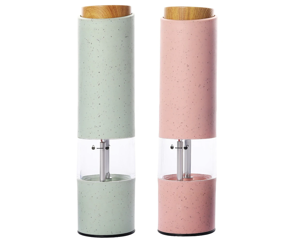 2PCS Electric Salt and Pepper Grinder Set  Battery Operated Salt And Pepper Mill And Pepper Grinder-pink + green