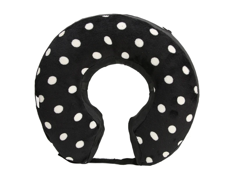 Pet Cone Collar Short Plush Protective Inflatable After Surgery Pet Recovery Collar For Dogs And Cats black And White Dots S