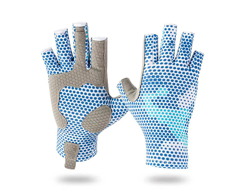 Ultraviolet protective gloves Sunscreen gloves for men and women outdoors,(CO02 Half finger blue beehive.,male)