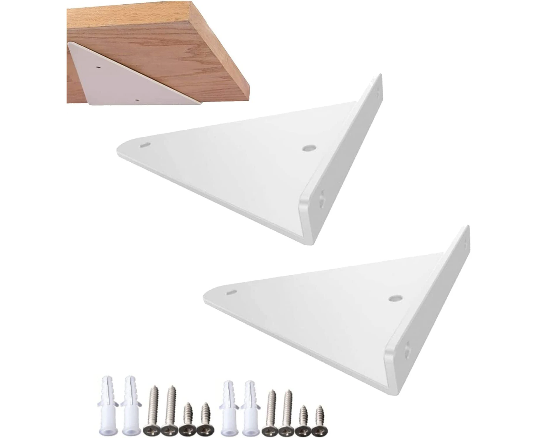 2 Pieces Floating Shelf Brackets, Floating Shelf Brackets, Invisible Concealed Shelf Brackets, Triangle Wall Mounted Shelves, For Living Room Bedroom (Whit