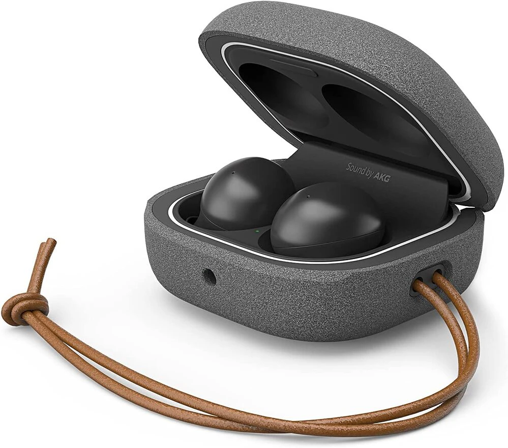 VRS DESIGN Galaxy Buds FE / Buds 2 Pro / Buds 2 / Pro / Live Case, Genuine Modern Cover with Hand Strap for Samsung - Sand Stone