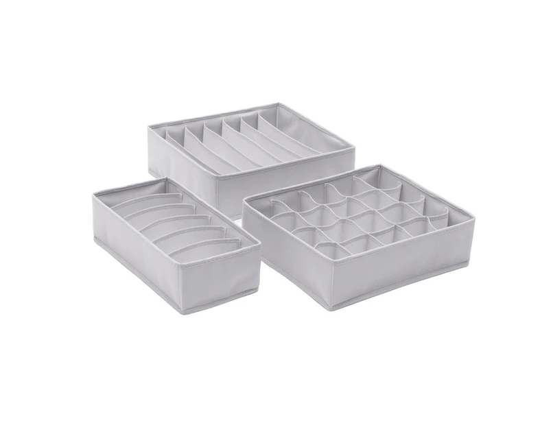 3Pcs Home Houseware Underwear Socks Organizer Drawer Divider Storage Box Case - Grey