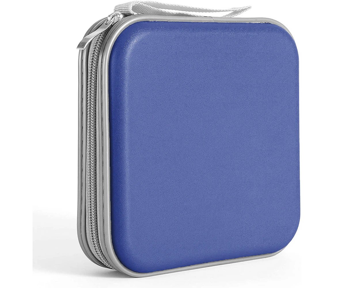 40 Capacity CD Case, Hard Plastic DVD Case Portable Zipper CD Case-Blue