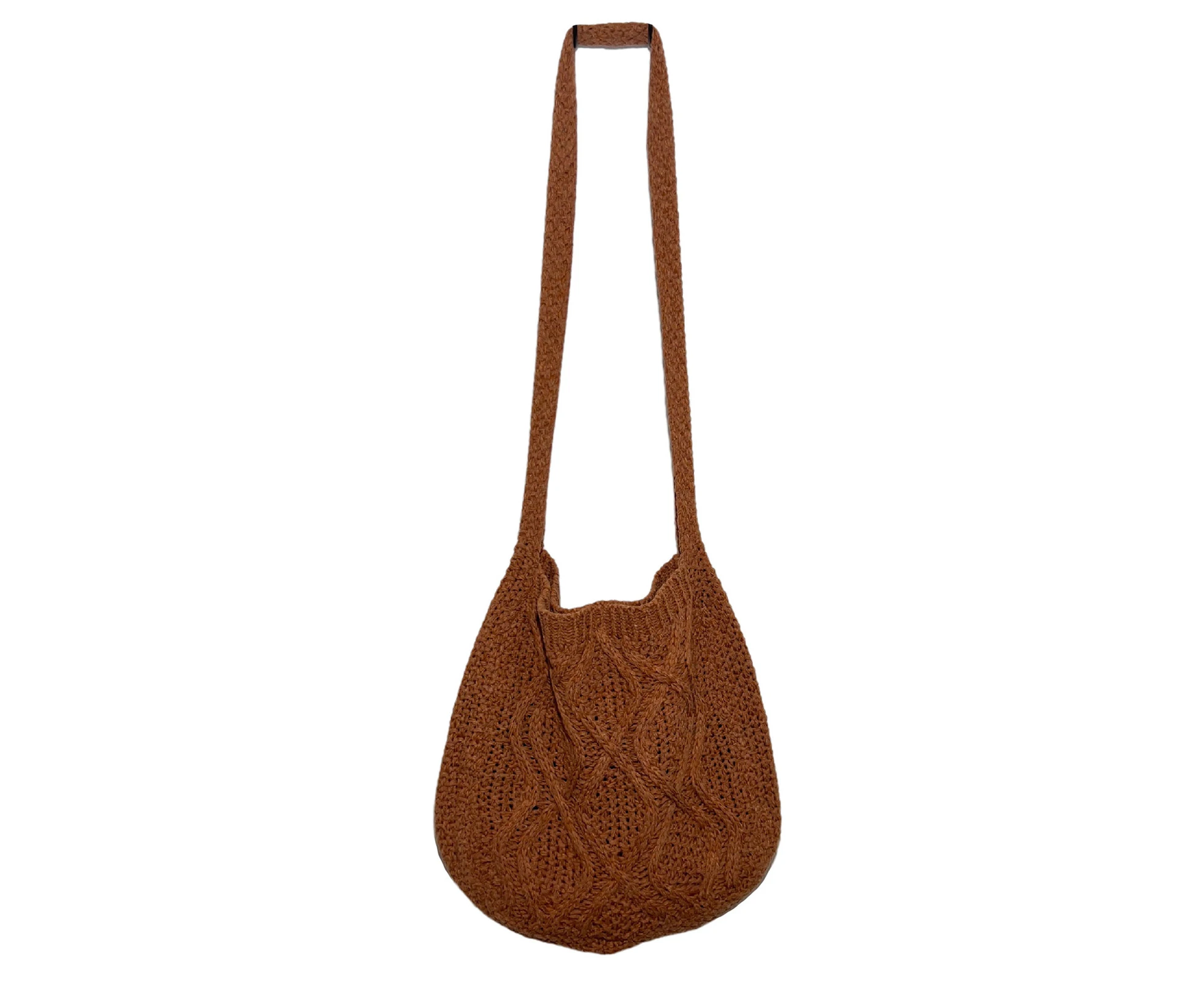 Women Shoulder Bag Twist Pattern Crochet Large Capacity Vintage Knitting Shopping Bag Tote Bag for Travel - Brown