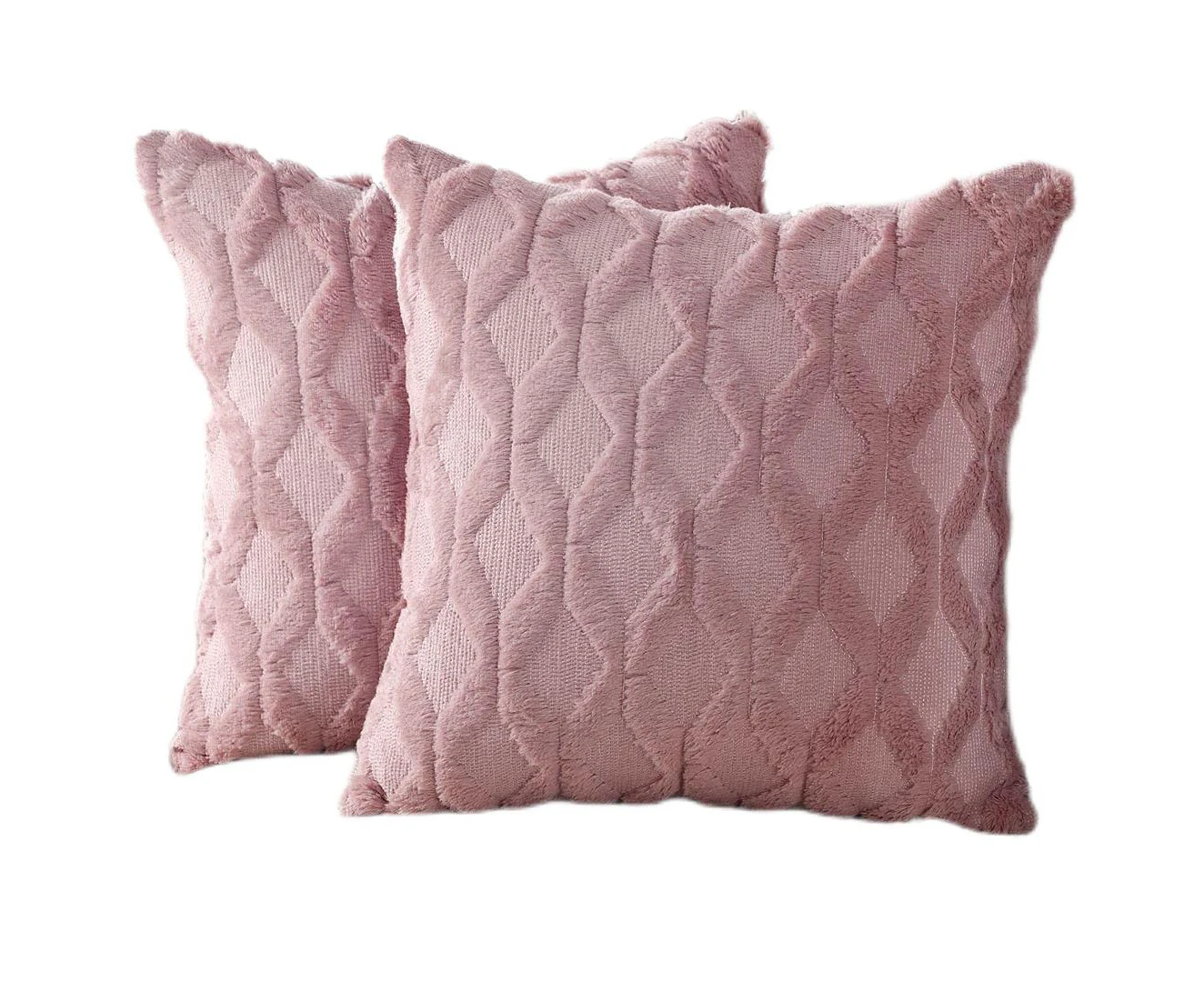 Pack of 2 Soft Plush Short Wool Velvet Decorative Throw Pillow Covers Luxury Style Cushion Case Pillow Shell for Sofa Bedroom Square 20"x20"-Pink