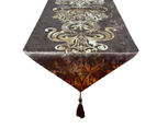 Toscano Hot Stamping Classic Floral Table Runner With Tassel-Coffee