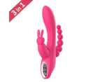 Triple Penetration Rabbit Vibrator Rechargeable G Spot Anal Clitoral Stimulation - Purple