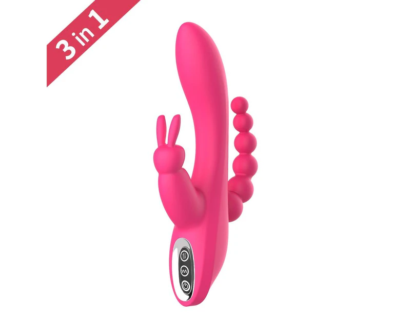 Triple Penetration Rabbit Vibrator Rechargeable G Spot Anal Clitoral Stimulation - Purple