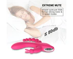 Triple Penetration Rabbit Vibrator Rechargeable G Spot Anal Clitoral Stimulation - Purple