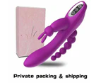 Triple Penetration Rabbit Vibrator Rechargeable G Spot Anal Clitoral Stimulation - Purple