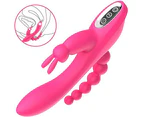 Triple Penetration Rabbit Vibrator Rechargeable G Spot Anal Clitoral Stimulation - Purple