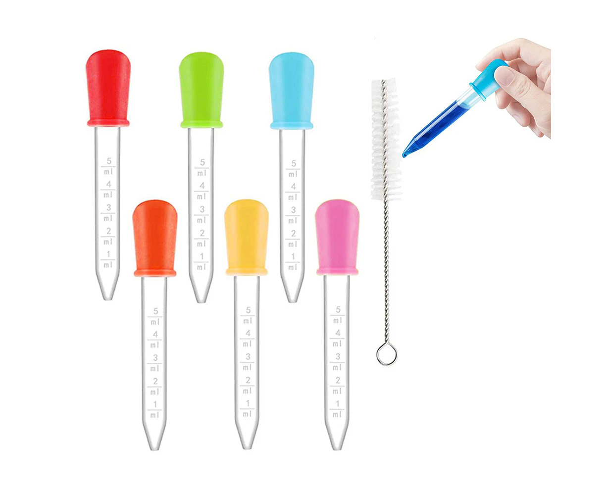 Silicone Liquid Droppers, 6 Pcs Clear Plastic Droppers Pipettes Bulb Tip Eye Dropper with 1 Brush, Gummy Mold and Crafts