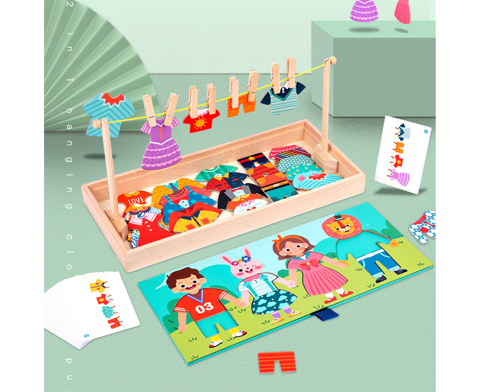 Bestjia 1 Set Wooden Puzzle Smooth Edges No Smell Bright Color Drying-up Changing Clothes Design Jigsaw Toy Daily Use - 1 Set