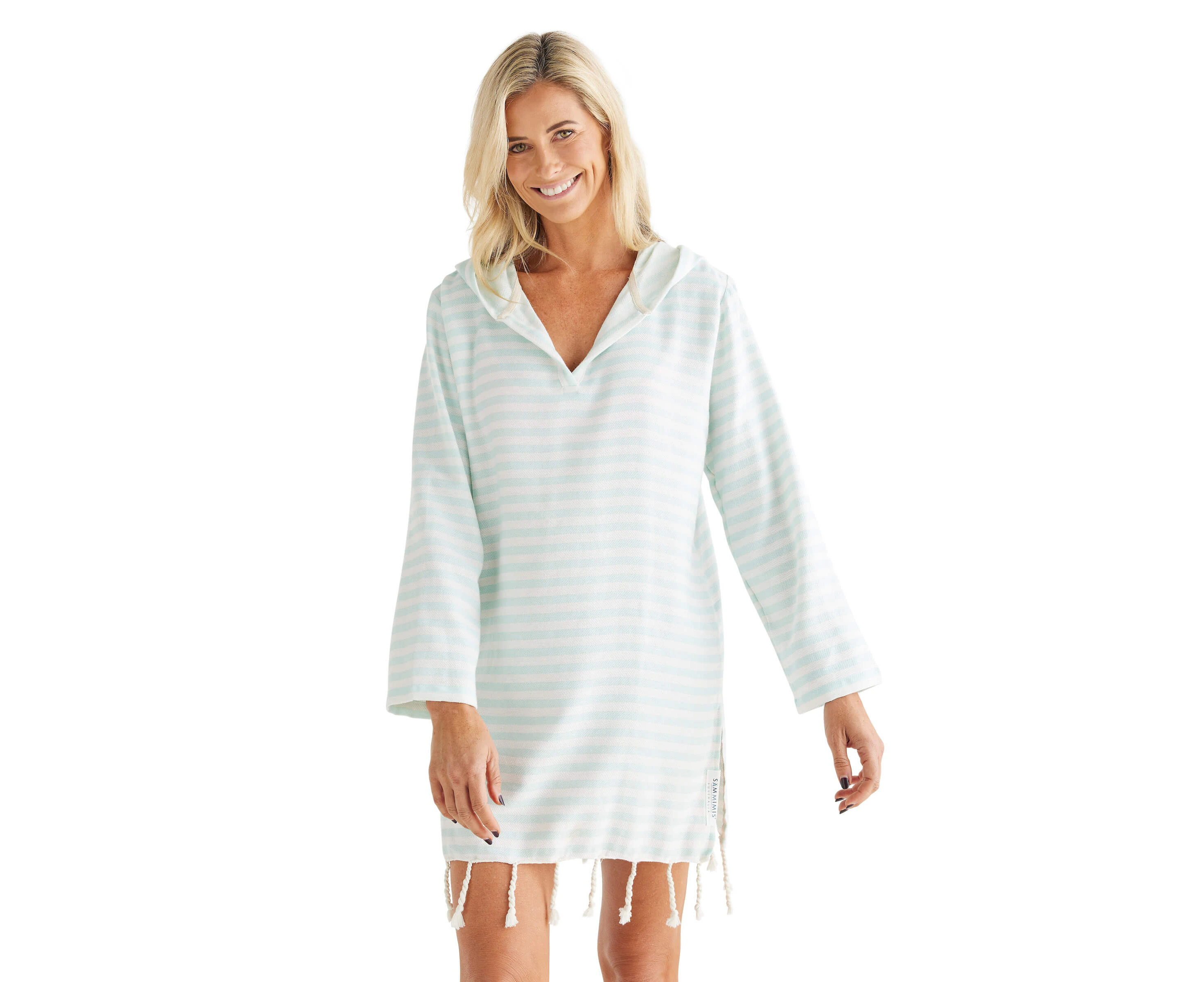 AMALFI Adult Hooded Towel: Mint/White