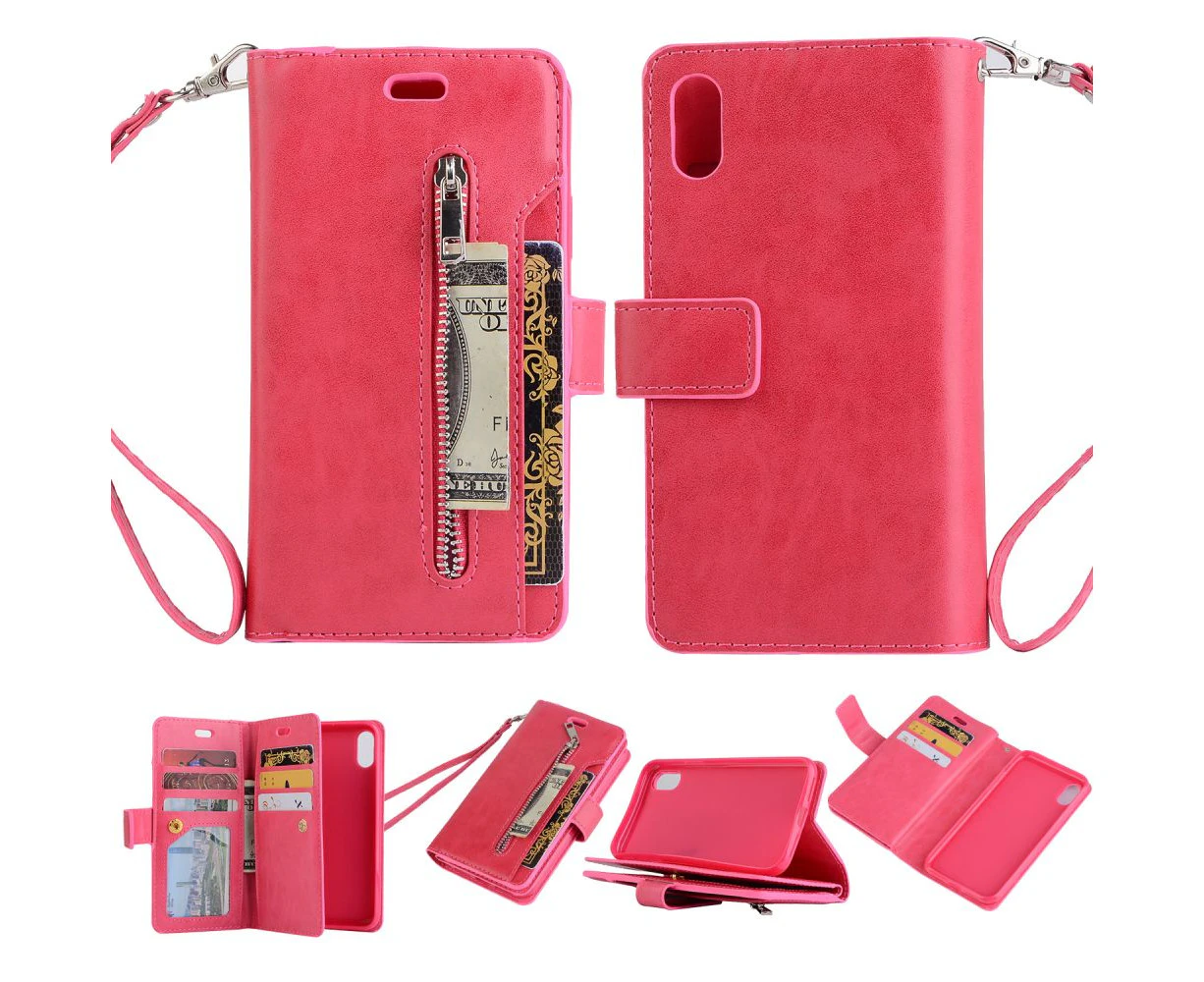 Magnetic Zipper Wallet Phone Purse Case with Straps for iPhone-iPhone X/XS