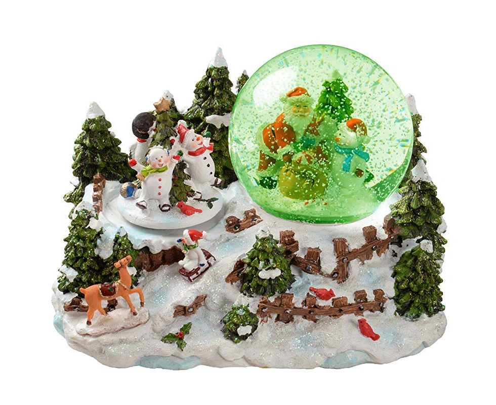 (Santa and Snowmen) - WeRChristmas Santa and Snowman Snowing Scene with Snow Globe Christmas Decoration, 22 cm - Multi-Colour