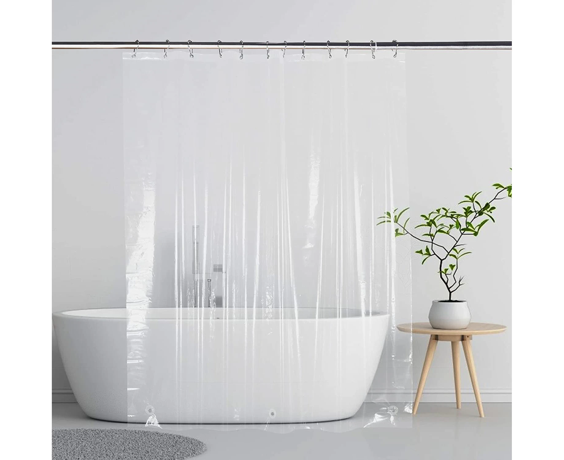 Modern-EVA Heavy Duty Shower Curtain Liner, 72 x 72 Inches, Waterproof Plastic Shower Curtain with 12 Grommet Holes for Bathroom&Hotel, Clear