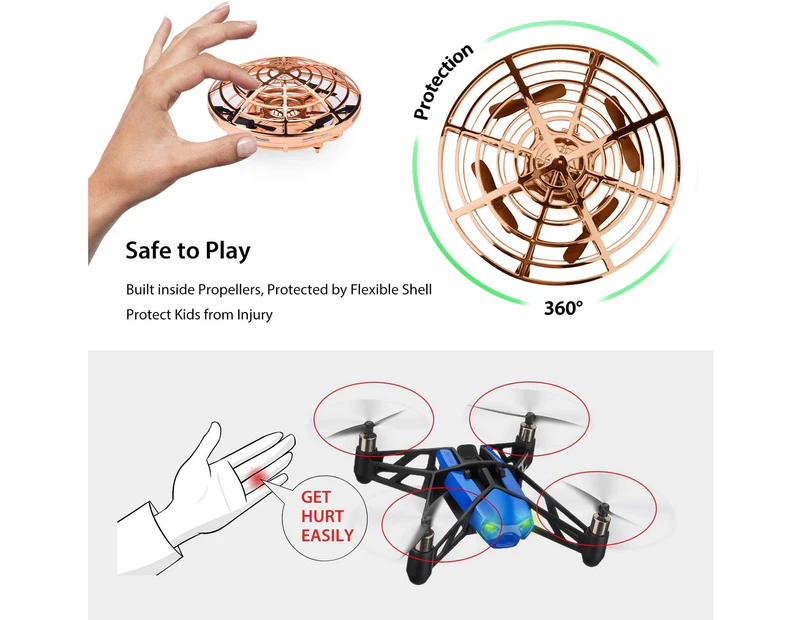 Hand Operated Mini Drone, Flying Ball Toy Ufo Helicopter Infrared Induction Quadcopter With Led Light (Gold)